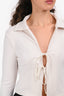 Frame White Ribbed Tie Front Long Sleeve Polo Top Size S