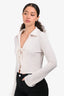 Frame White Ribbed Tie Front Long Sleeve Polo Top Size S