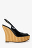 Gucci Black Patent Open Toe Wedges Size 38
