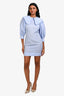 Ganni Blue/White Cotton Blend Gingham Collared Mini Dress Size 34