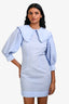 Ganni Blue/White Cotton Blend Gingham Collared Mini Dress Size 34