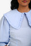 Ganni Blue/White Cotton Blend Gingham Collared Mini Dress Size 34