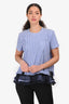 Sacai Blue/White Cotton Net Detail Short Sleeve Shirt Size 1