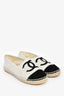 Pre-Loved Chanel™ White/Black Tweed Velvet CC Espadrille Flats Size 36