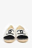 Pre-Loved Chanel™ White/Black Tweed Velvet CC Espadrille Flats Size 36