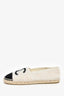 Pre-Loved Chanel™ White/Black Tweed Velvet CC Espadrille Flats Size 36