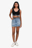 Dolce & Gabbana Light Blue Distressed Denim Logo Band Mini Skirt Size 36
