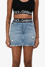 Dolce & Gabbana Light Blue Distressed Denim Logo Band Mini Skirt Size 36