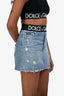 Dolce & Gabbana Light Blue Distressed Denim Logo Band Mini Skirt Size 36