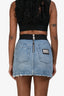 Dolce & Gabbana Light Blue Distressed Denim Logo Band Mini Skirt Size 36