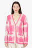 Maje Pink/White Mohair My Square Checkered Jacquard Cardigan Estimated Size M
