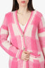 Maje Pink/White Mohair My Square Checkered Jacquard Cardigan Estimated Size M