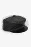 Christian Dior Black Leather Fish Net Newsboy Hat Size 58