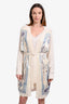 Hermès Cream Cashmere Blue Printed Silk Tie Cardigan Size 42