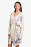 Hermès Cream Cashmere Blue Printed Silk Tie Cardigan Size 42