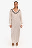 Brunello Cuccinelli White Cotton Crochet Striped Neckline Long Sleeve Maxi Dress Size M