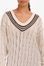 Brunello Cuccinelli White Cotton Crochet Striped Neckline Long Sleeve Maxi Dress Size M