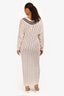 Brunello Cuccinelli White Cotton Crochet Striped Neckline Long Sleeve Maxi Dress Size M