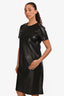 Bottega Veneta 2019 Black Leather Short Sleeve Midi Dress Size 42