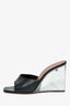 Amina Muaddi Black Leather PVC Wedge Heels Size 38.5