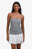 Miu Miu 2025 Grey/White Strapless Pleated Flared Mini Dress Size 40