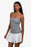 Miu Miu 2025 Grey/White Strapless Pleated Flared Mini Dress Size 40
