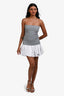 Miu Miu 2025 Grey/White Strapless Pleated Flared Mini Dress Size 40