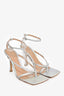 Bottega Veneta Silver Holographic 'Stretch Strap' Heels Size 38