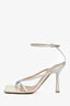 Bottega Veneta Silver Holographic 'Stretch Strap' Heels Size 38
