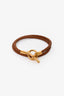 Hermès Gold Tone Brown Leather 'Glenan' Double Tour Bracelet
