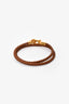 Hermès Gold Tone Brown Leather 'Glenan' Double Tour Bracelet