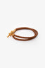 Hermès Gold Tone Brown Leather 'Glenan' Double Tour Bracelet