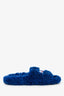 Balenciaga Faux Fur Blue Logo Embroidered Slides Size 36