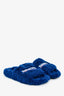 Balenciaga Faux Fur Blue Logo Embroidered Slides Size 36