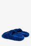 Balenciaga Faux Fur Blue Logo Embroidered Slides Size 36