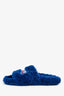 Balenciaga Faux Fur Blue Logo Embroidered Slides Size 36
