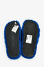 Balenciaga Faux Fur Blue Logo Embroidered Slides Size 36