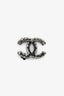 Pre-Loved Chanel™  Black Enamel CC Floral Embellished CC Brooch
