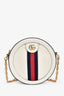 Gucci White Leather Web Detail 'Ophidia' Mini Round Crossbody Bag
