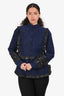 Pre-Loved™ Chanel Runway 2013 Blue Leather Trim Embellished Long Sleeve Blouse Size 38