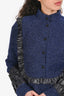 Pre-Loved™ Chanel Runway 2013 Blue Leather Trim Embellished Long Sleeve Blouse Size 38