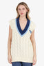 Prada Beige/Blue Knit V-Neck Sweater Vest Size 44