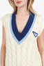 Prada Beige/Blue Knit V-Neck Sweater Vest Size 44