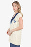 Prada Beige/Blue Knit V-Neck Sweater Vest Size 44