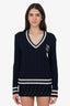 Christian Dior Blue/White Wool V-Neck Sweater Size XS