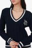 Christian Dior Blue/White Wool V-Neck Sweater Size XS