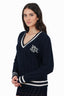 Christian Dior Blue/White Wool V-Neck Sweater Size XS