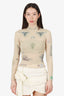 Marine Serre Beige Tattoo-print Sheer Stretch-jersey Top Size S