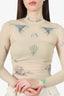 Marine Serre Beige Tattoo-print Sheer Stretch-jersey Top Size S