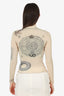 Marine Serre Beige Tattoo-print Sheer Stretch-jersey Top Size S